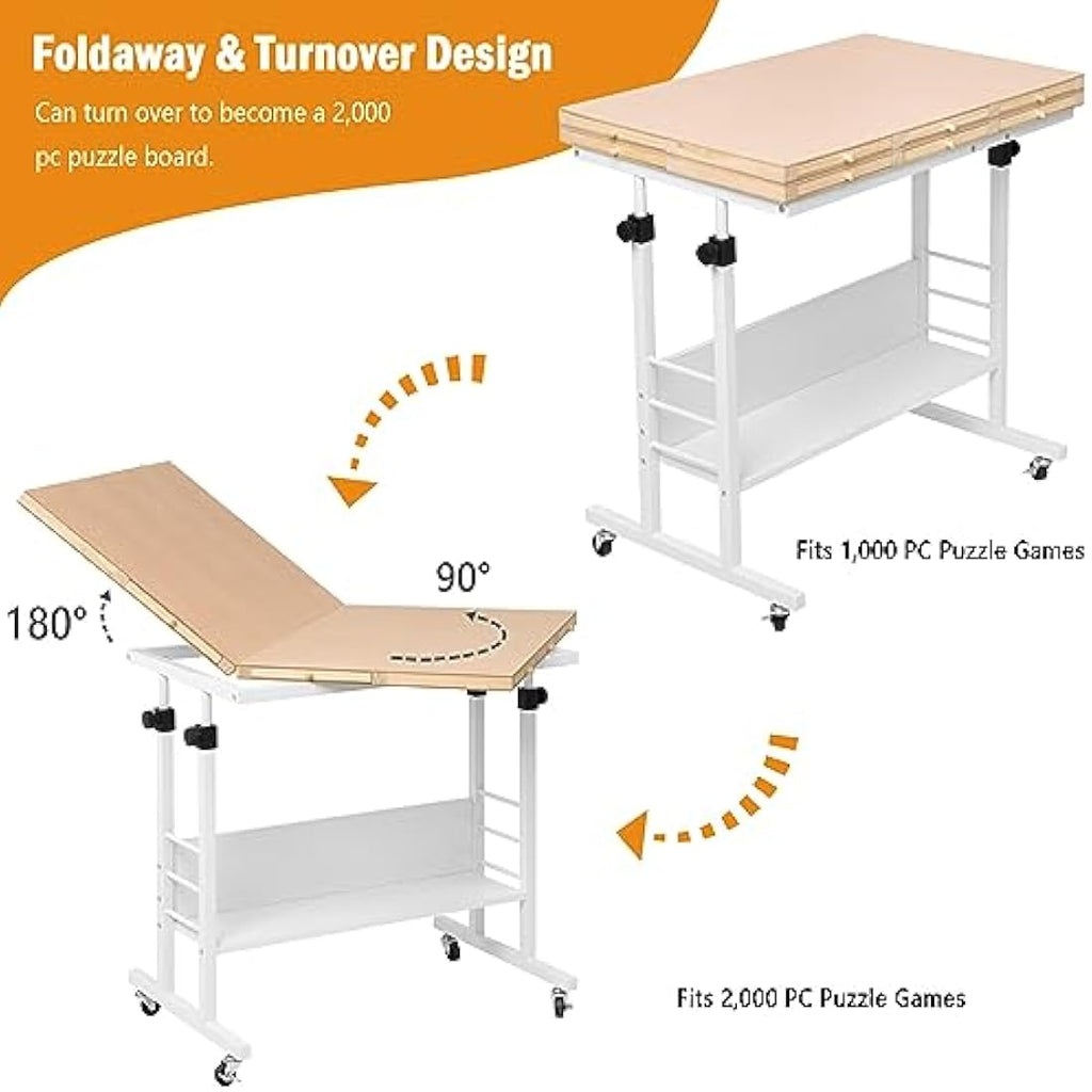 Tektalk Foldable Jigsaw Puzzle Table with Height Adjustment & Trays