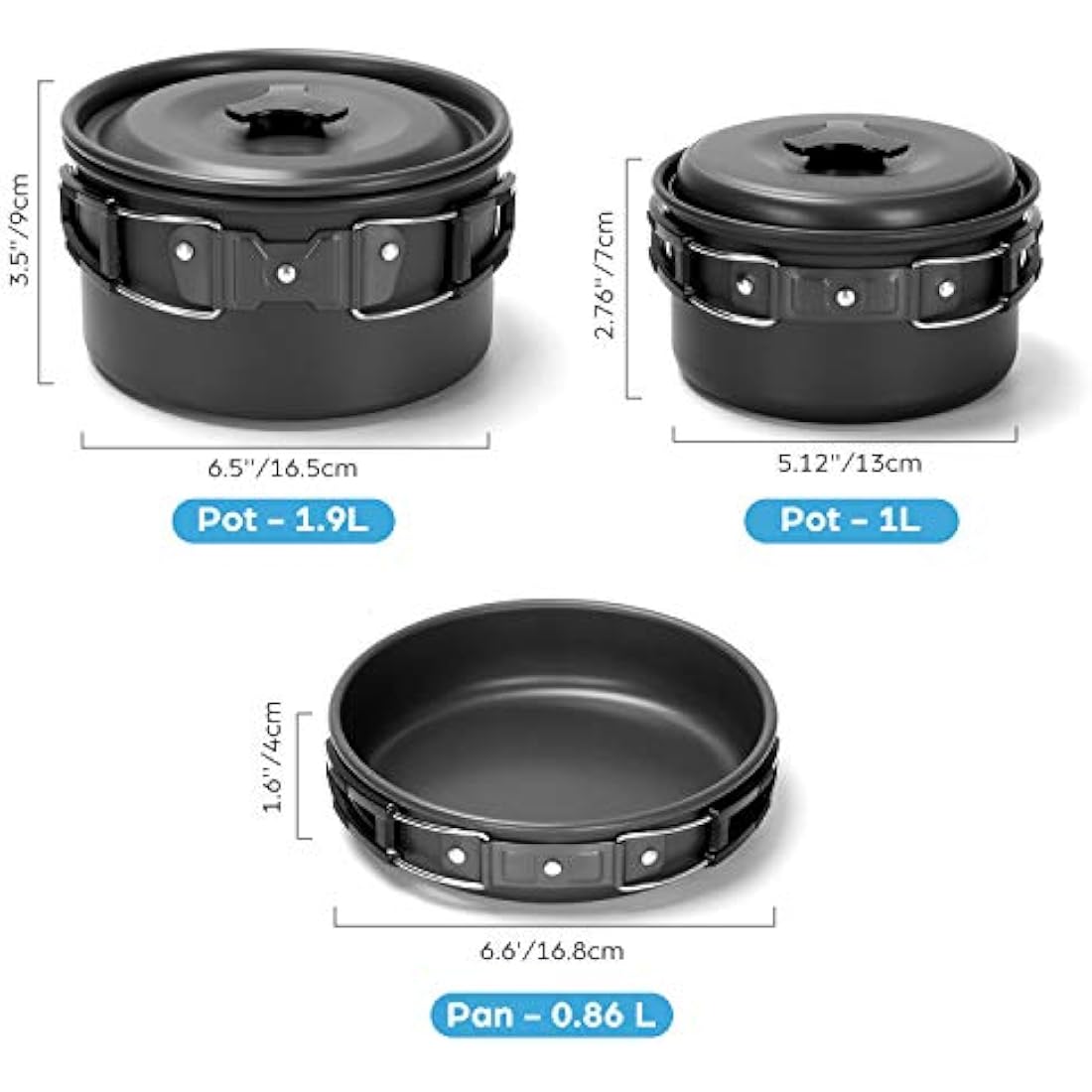 Odoland 15pcs Camping Cookware Set - Lightweight Anodized Aluminum Kit