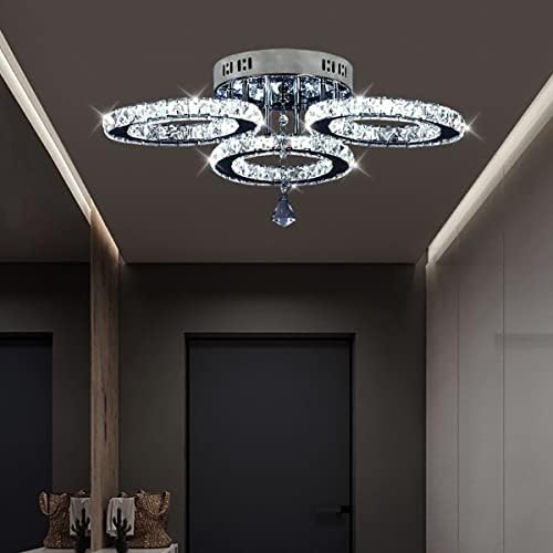 VETRULUS Modern Crystal LED Chandelier | 3-Ring Flush Mount Ceiling Light