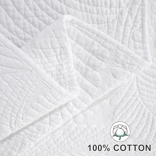 Qucover Cotton Quilted Bedspread Set | Super King Palm Leaf Embroidery