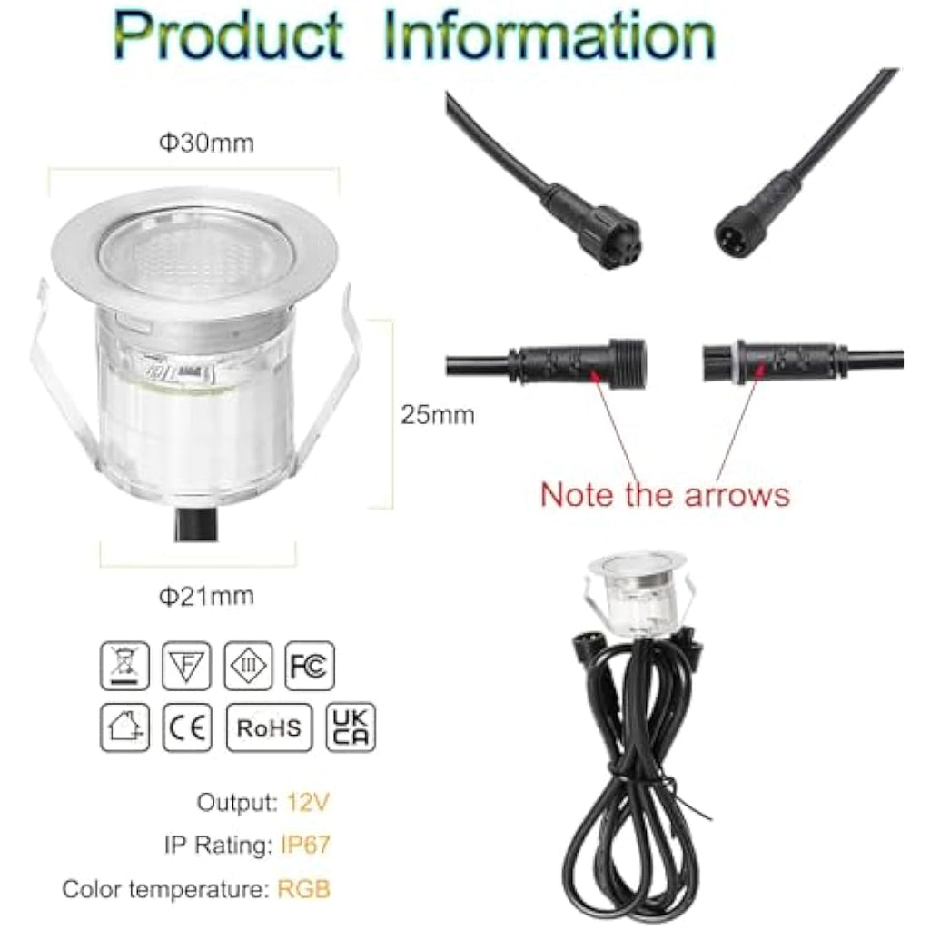 RGB LED Deck Lights - IP67 Waterproof Smart Patio Lighting 30pk