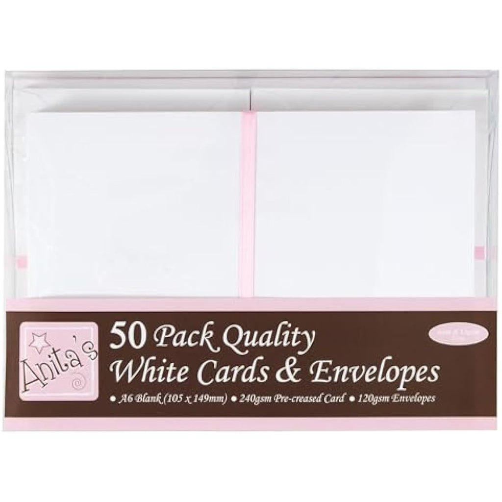 Anita's A6 Blank Cards and Envelopes - White Pack of 50 for Card Making