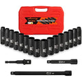 Awang 1/2-Inch Drive Master Deep Impact Socket Set, 19-Piece CR-V Metric
