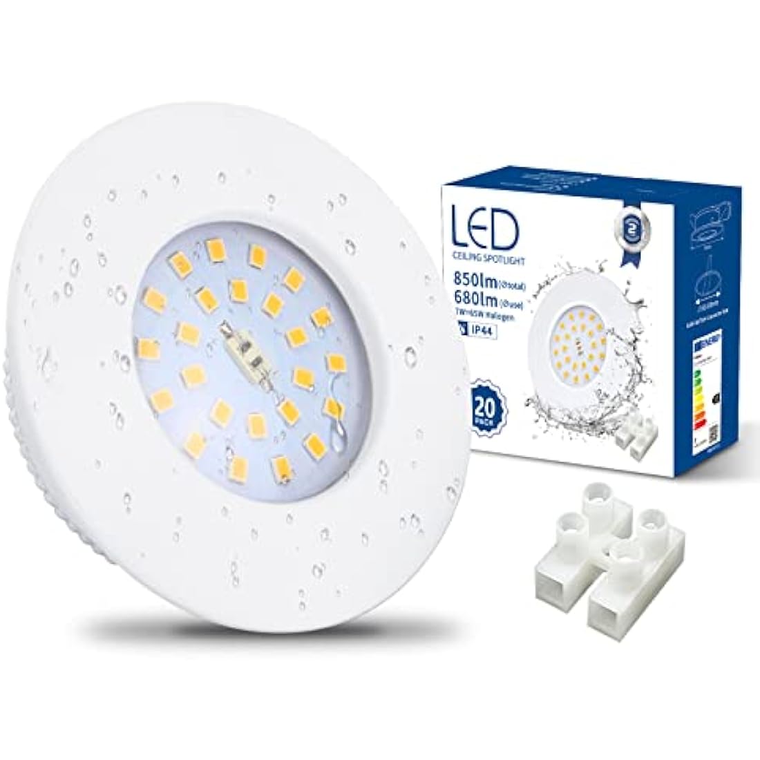 HiBay 20-Pack 7W LED Downlights – IP44 Waterproof Ultra Slim Recessed Lights