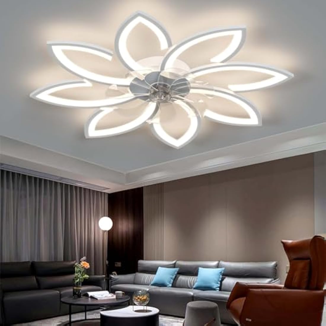 YUNZI Modern Petal Ceiling Fan with Dimmable LED Light and Remote, 90CM