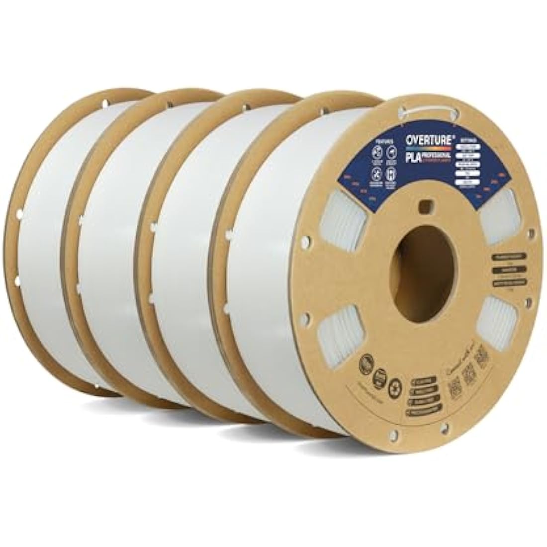 OVERTURE PLA Plus 3D Printer Filament 1.75mm | White 4kg (4-Pack)