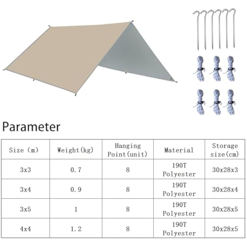 HIDEWALKER Waterproof Camping Tarp – 3x5m Ripstop Tent Rain Fly