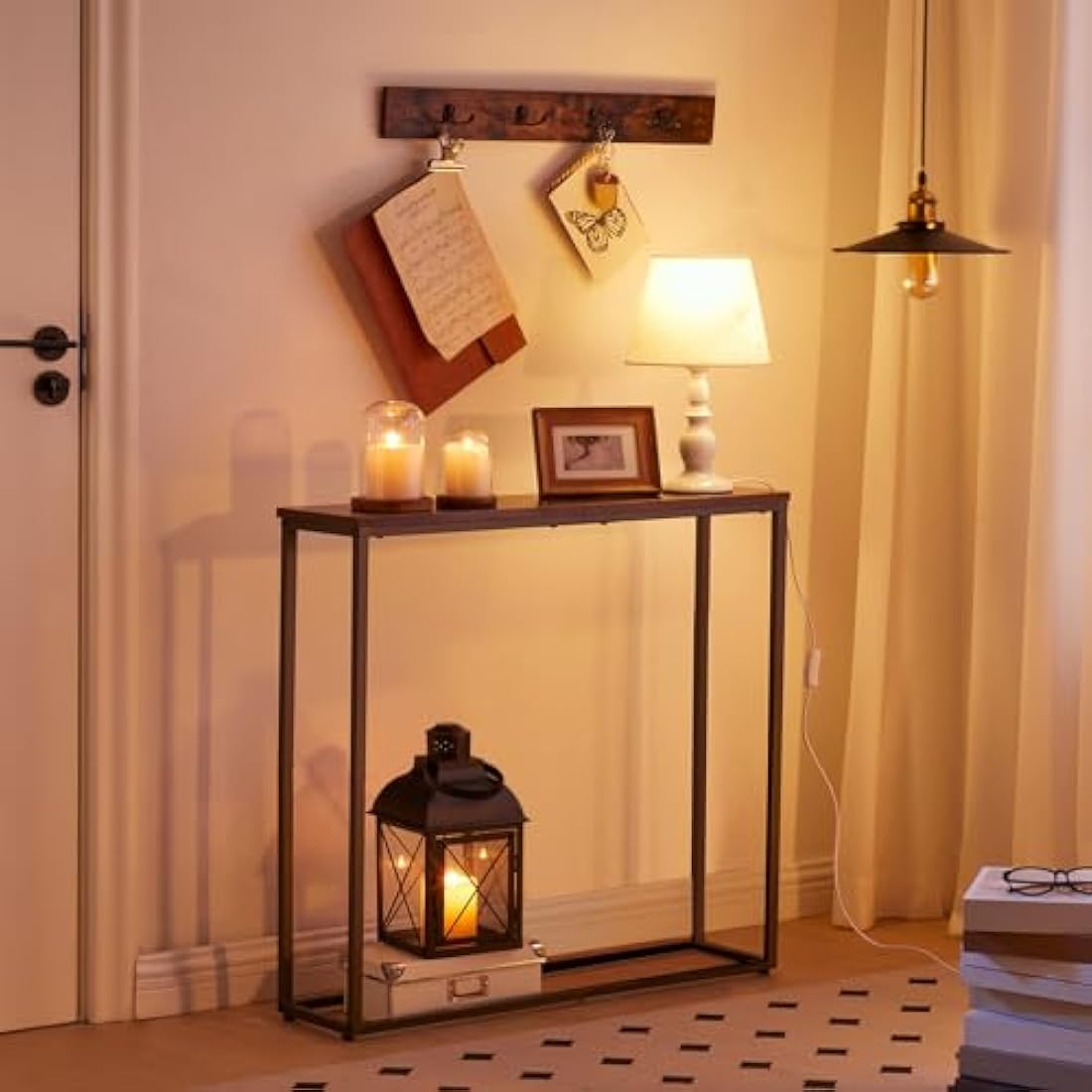 HOOBRO Narrow Console Table – Slim Industrial Hallway Table, Rustic Brown