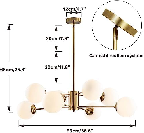 KCO Lighting 8-Light Gold Sputnik Chandelier | Milk Glass Globe Pendant