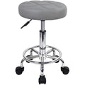 KKTONER Round Rolling Stool - Gray PU Leather Adjustable Swivel Chair