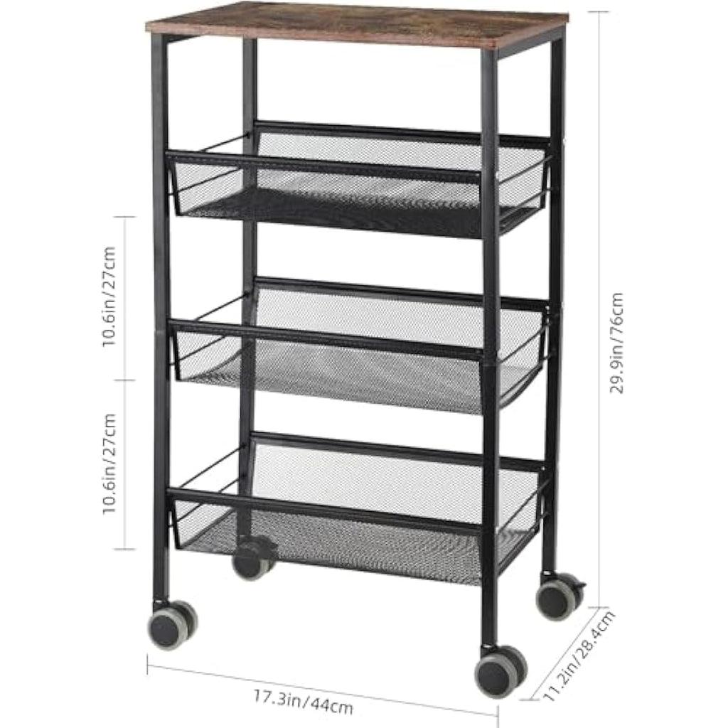 LIANTRAL 4-Tier Rolling Utility Cart – Industrial Metal Mesh Trolley