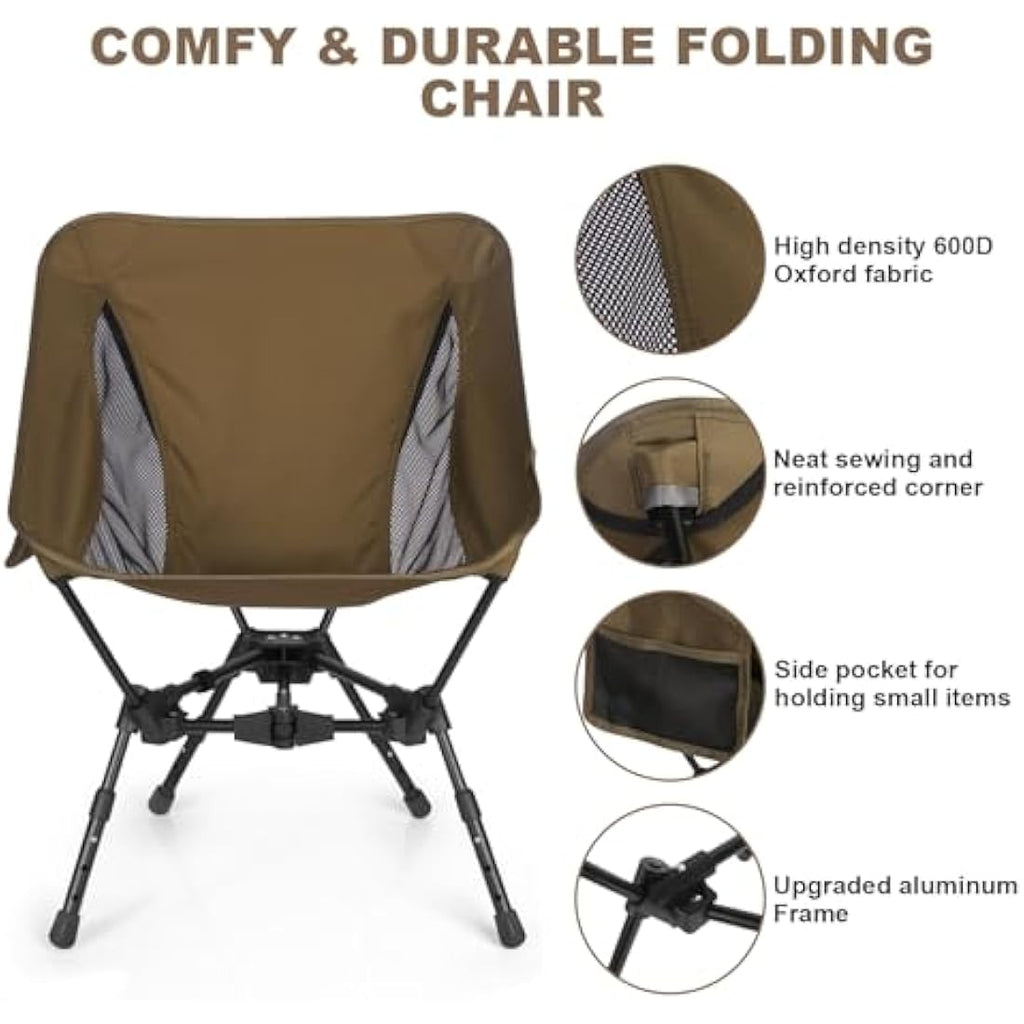 Ultralight Folding Camping Chair – Adjustable Height, Khaki