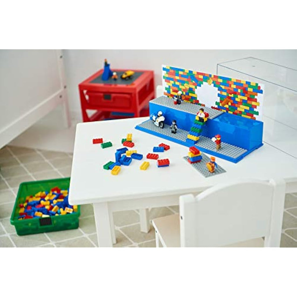 LEGO Play & Display Case with Grey Baseplates – Dust-Free Storage, Blue