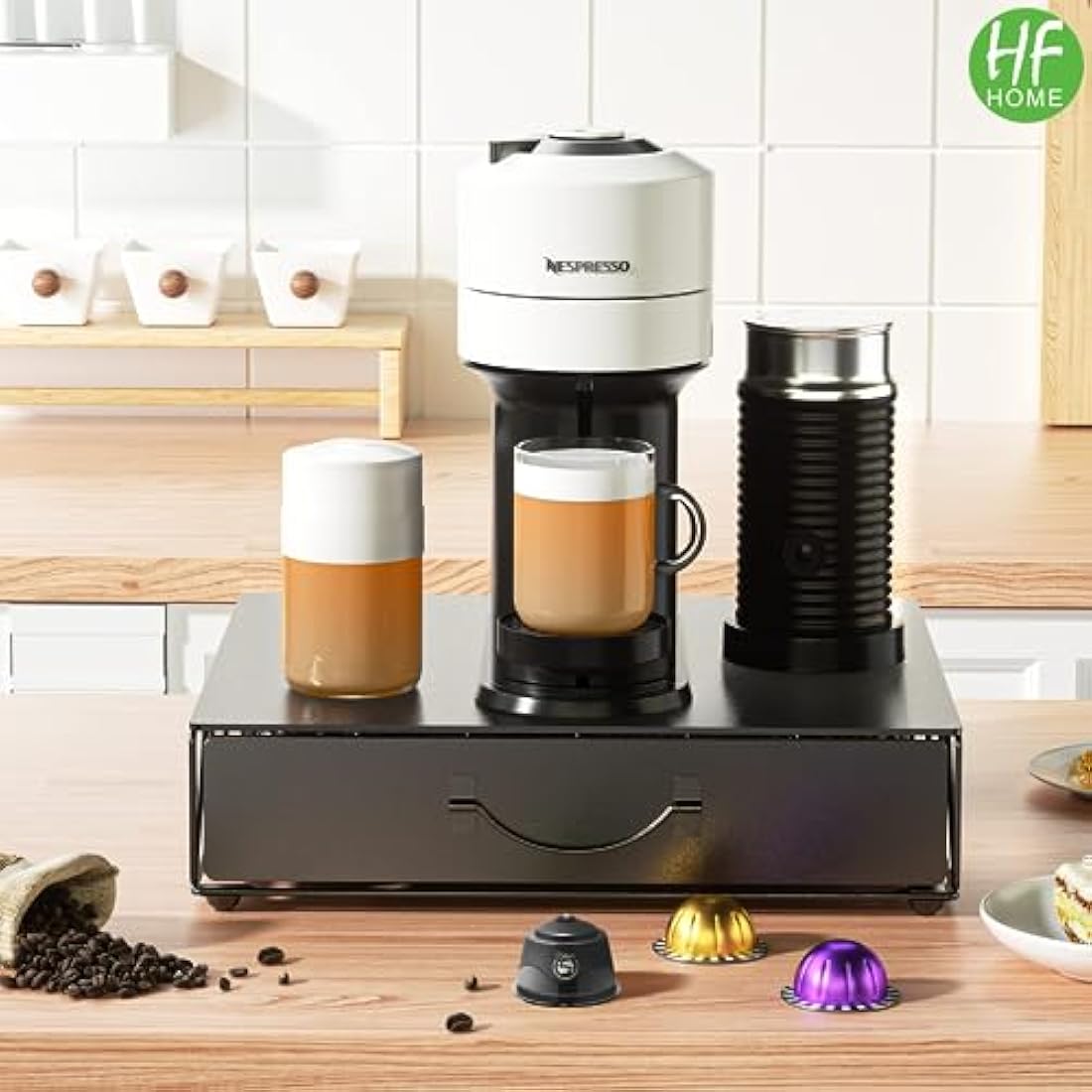 HFHOME Metal Coffee Pod Holder - 48 Nespresso Vertuo Capsule Drawer