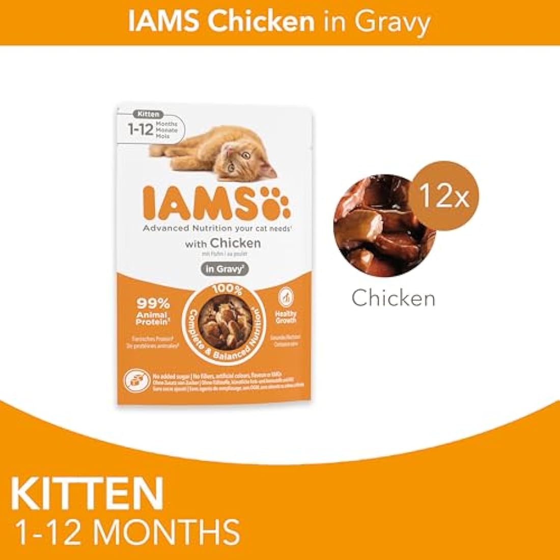IAMS Kitten Wet Cat Food – Chicken in Gravy – 12 x 85g Multipack