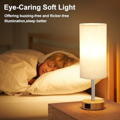 Aooshine Touch Bedside Lamps Set of 2 | 3-Way Dimmable with USB Ports