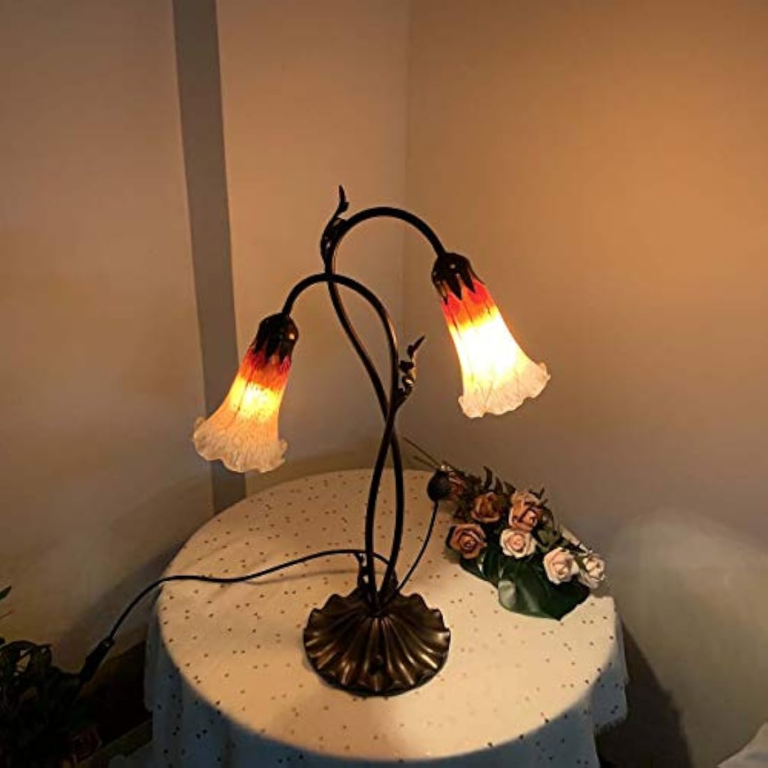 Lily Flower Blown Glass Table Lamp – 2-Light Orange Accent