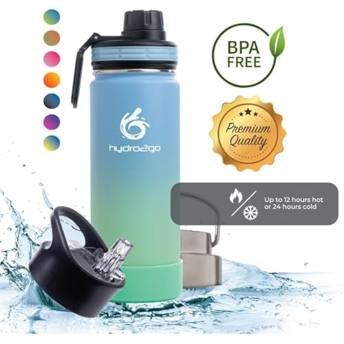 hydro2go Insulated Stainless Steel Water Bottle - 530ml Lagoon