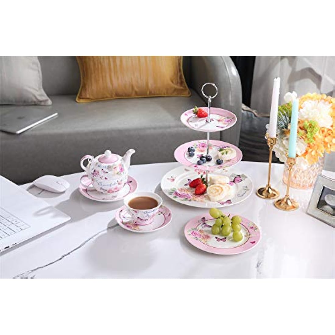 Butterfly Rose Porcelain Tea for One Set with Gift Box