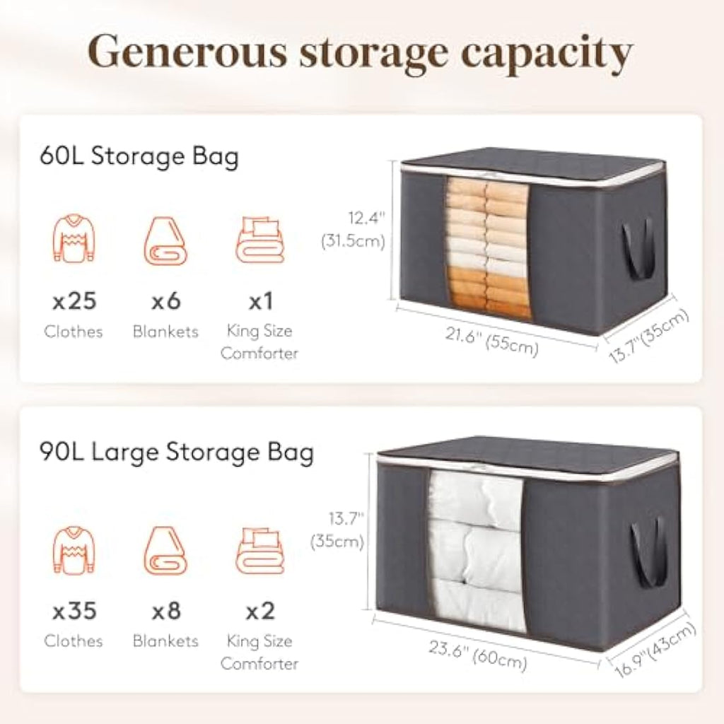 Lifewit 10-Pack Clothes Storage Bags | 60L Foldable Organisers, Grey