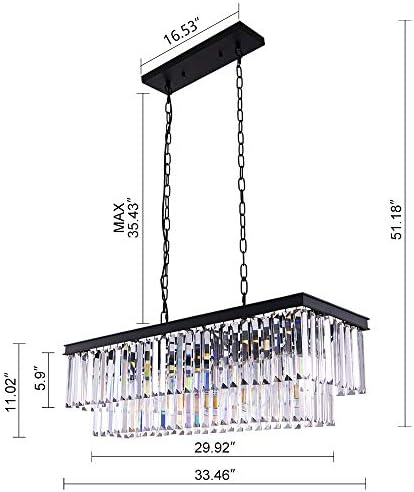 Wellmet 9-Light Crystal Chandelier – Modern Black Kitchen Island Light