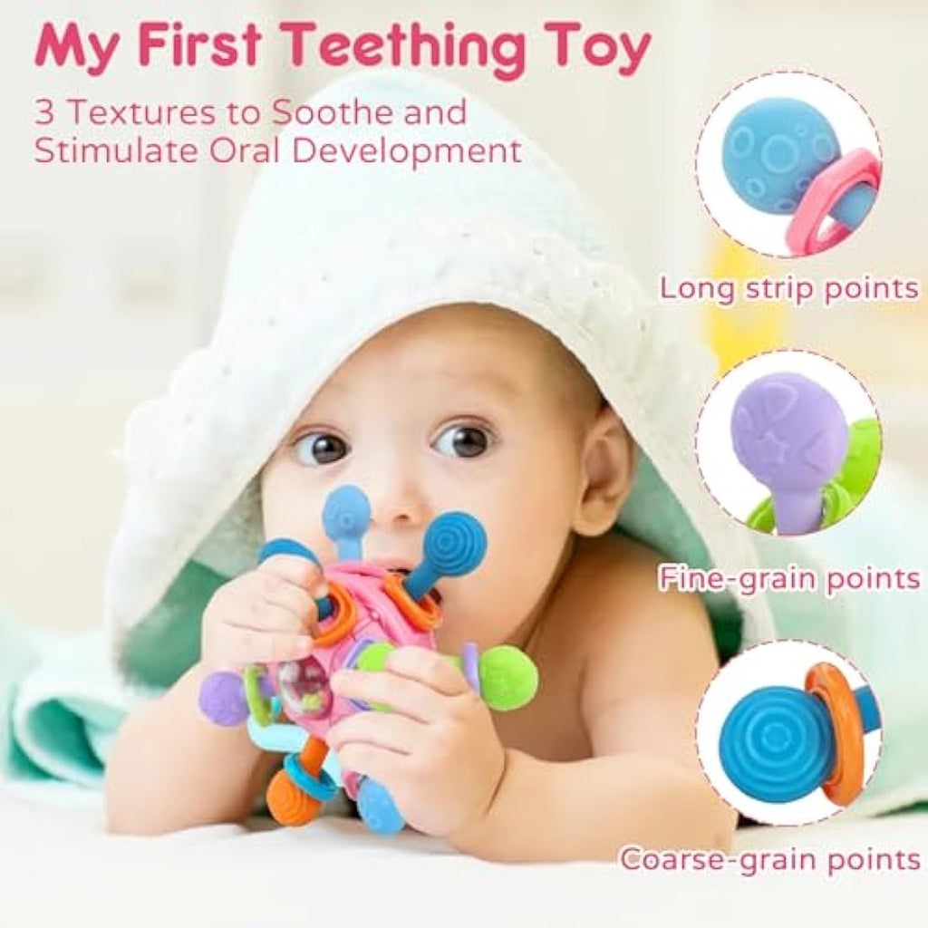 Baby Sensory Rattle & Teether Toy – Montessori Silicone Pink