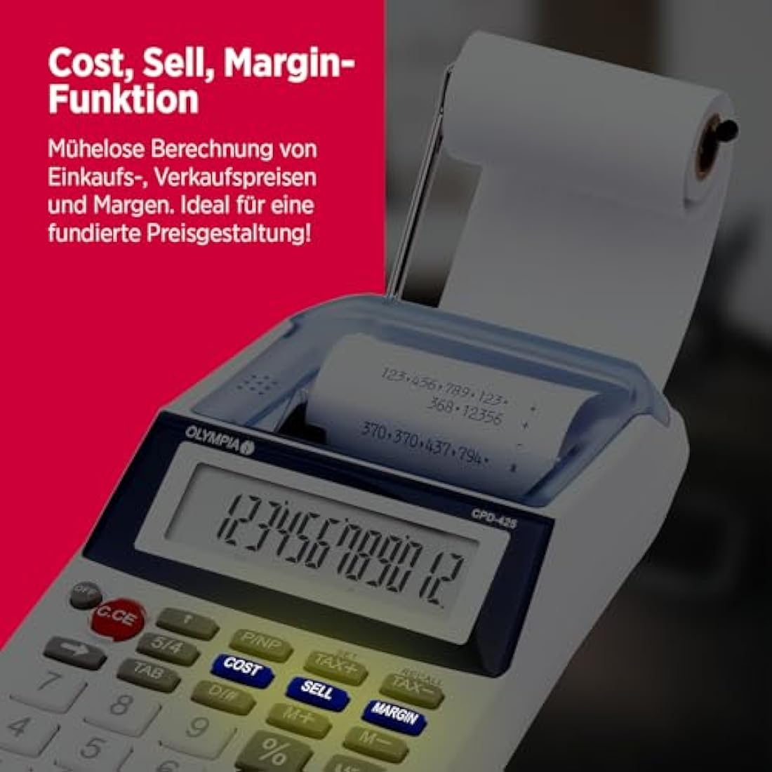 Olympia Printing Business Calculator – Desktop Ink Roll Device, Blue