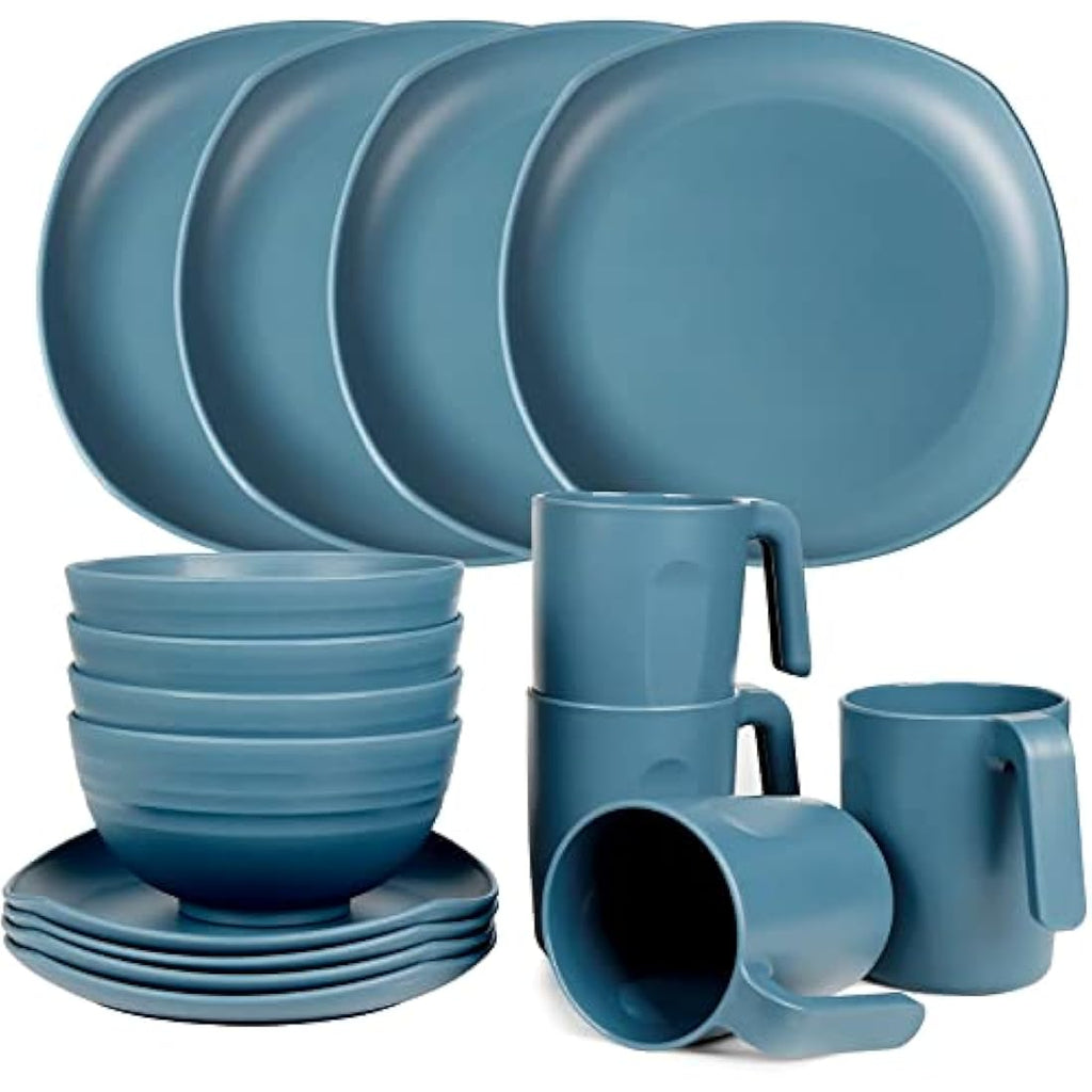 Greentainer 16-Piece Unbreakable Plastic Dinnerware Set | Service for 4