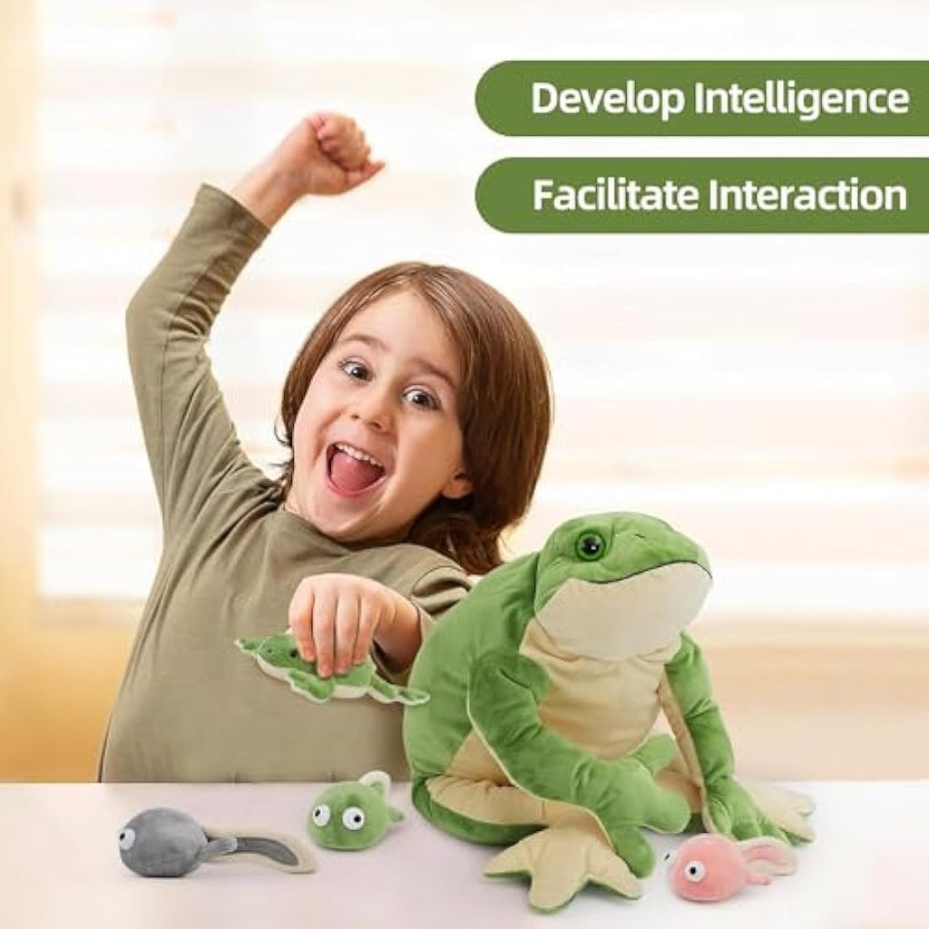 MorisMos 5-in-1 Frog Plush Toy with 4 Baby Tadpoles – 52cm Green Toad
