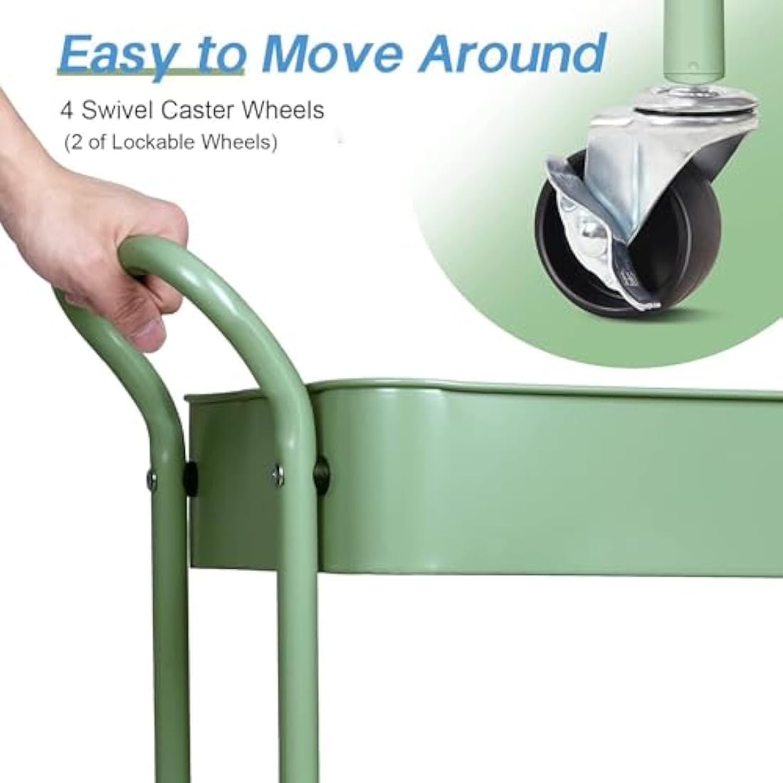 MISSLO 3-Tier Metal Rolling Utility Cart – Small Under Desk Storage, Green