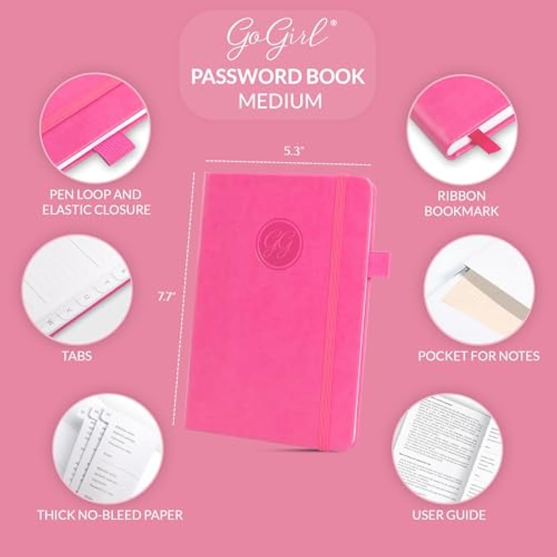 Jolof Store GoGirl Password Book with Alphabetical Tabs - Hot Pink Medium