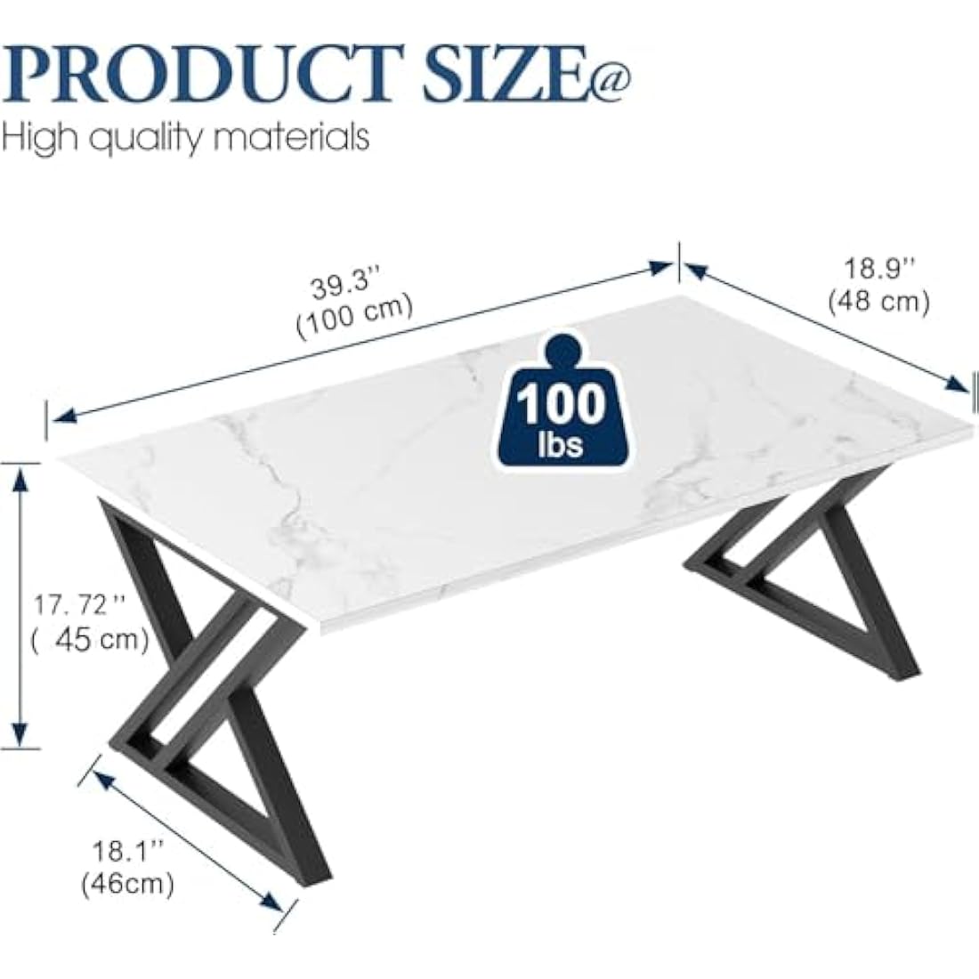 Modern Rectangular Coffee Table | Black Metal Frame, White