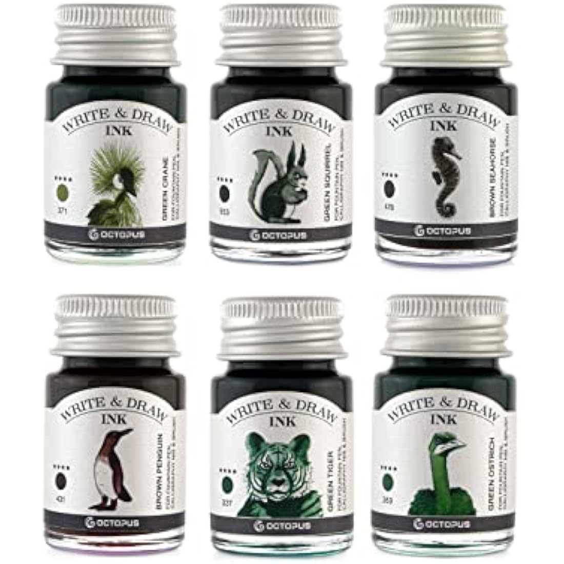 Octopus Write and Draw Waterproof Ink Set for Fountain Pens, 6 x 10ml