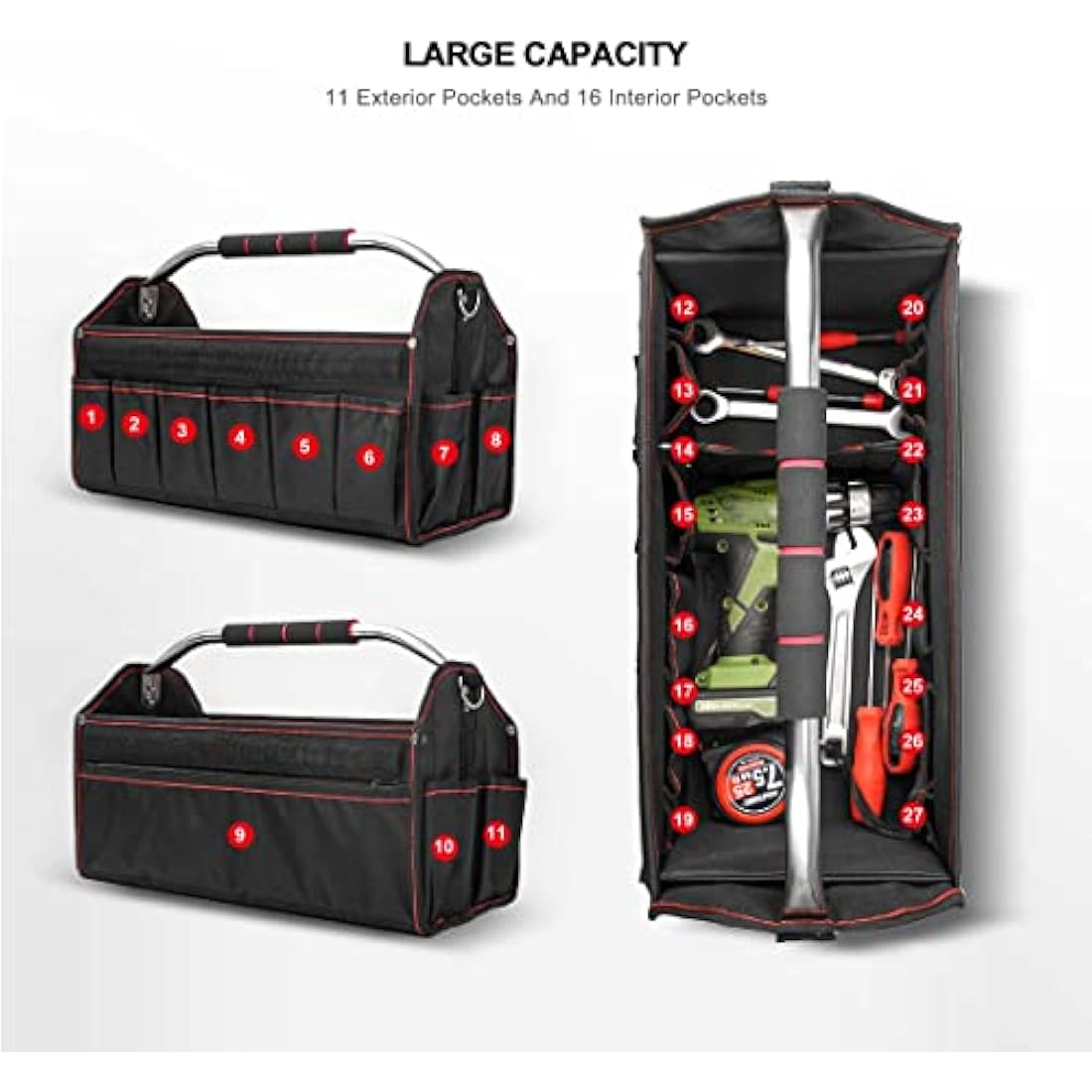 HAUTMEC 18 Inch Foldable Tool Tote Bag | 27 Pockets & Molded Base