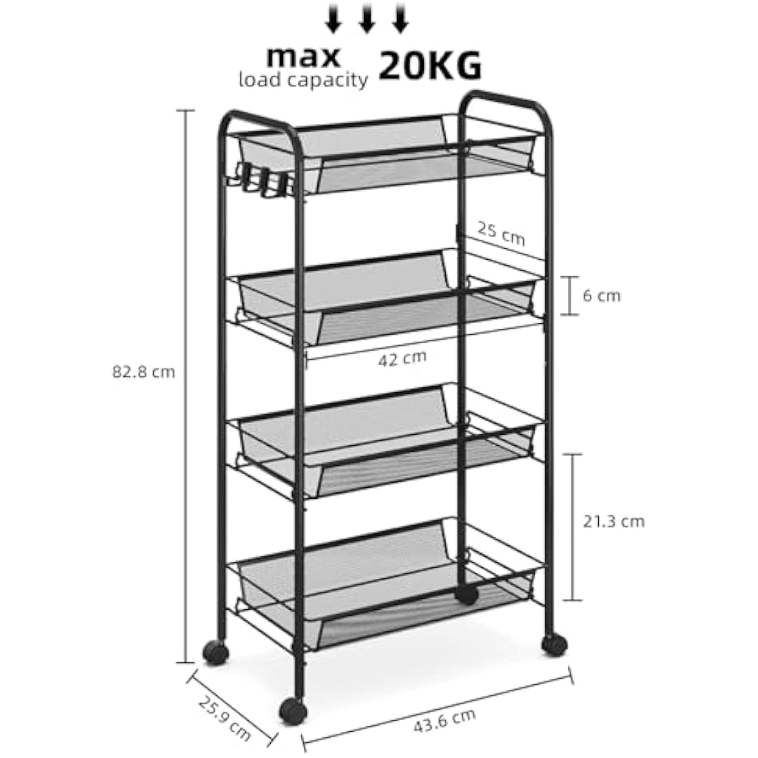 APEXCHASER 4-Tier Metal Rolling Utility Cart | Mobile Storage Trolley, Black