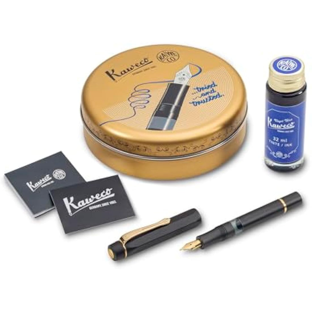 Kaweco Sport AL Piston Fountain Pen Starter Set - Black/Gold - Nib M
