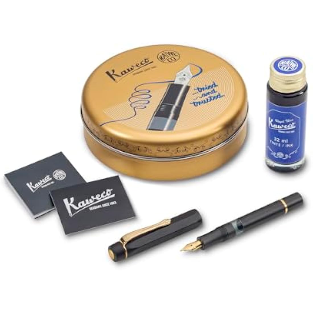 Kaweco Sport AL Piston Fountain Pen Starter Set - Black/Gold - Nib M