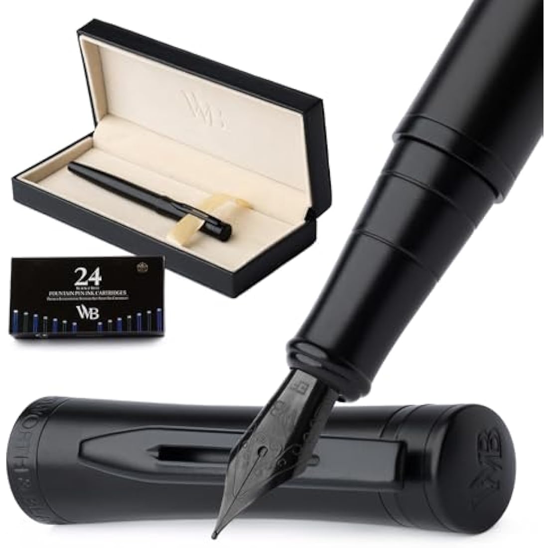 Wordsworth & Black Fountain Pen Set - Extra Fine Nib with 24 Ink Refills