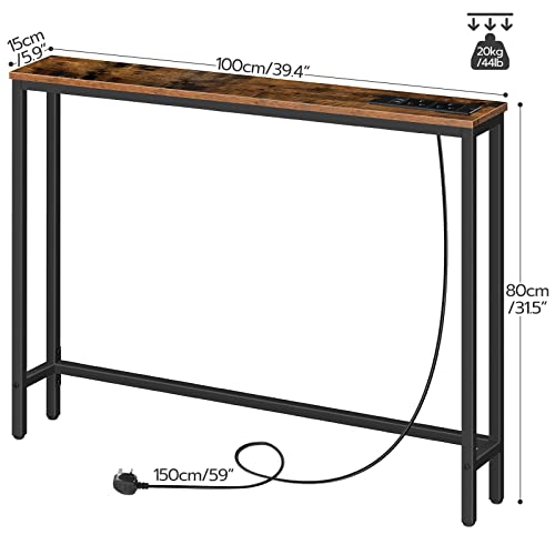 HOOBRO Slim Console Table with Charging Station - 100cm Narrow Sofa Table