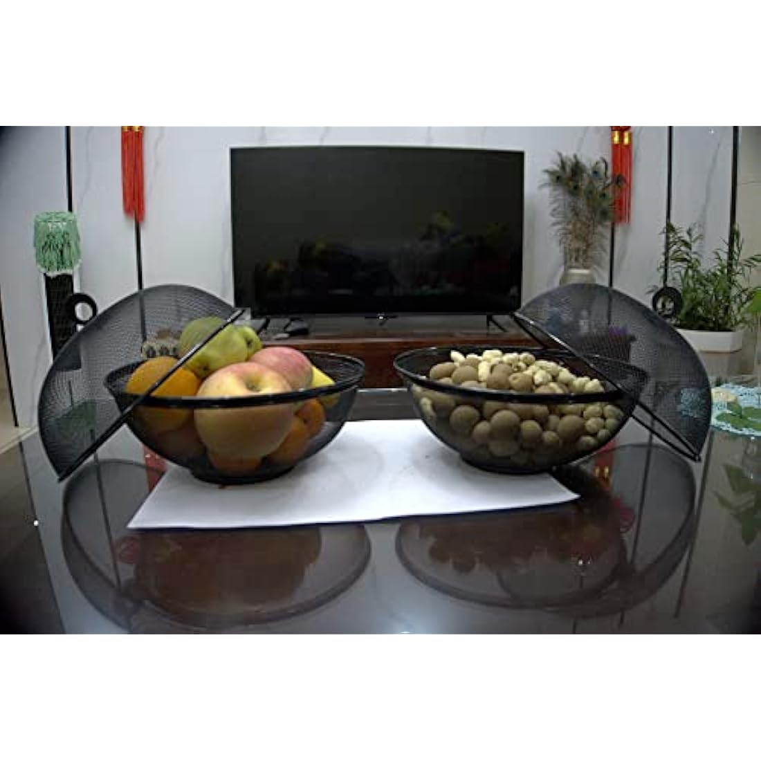 Jolof Store Mesh Fruit Basket with Lid – 4 Piece Wire Bowl Food Cover Set