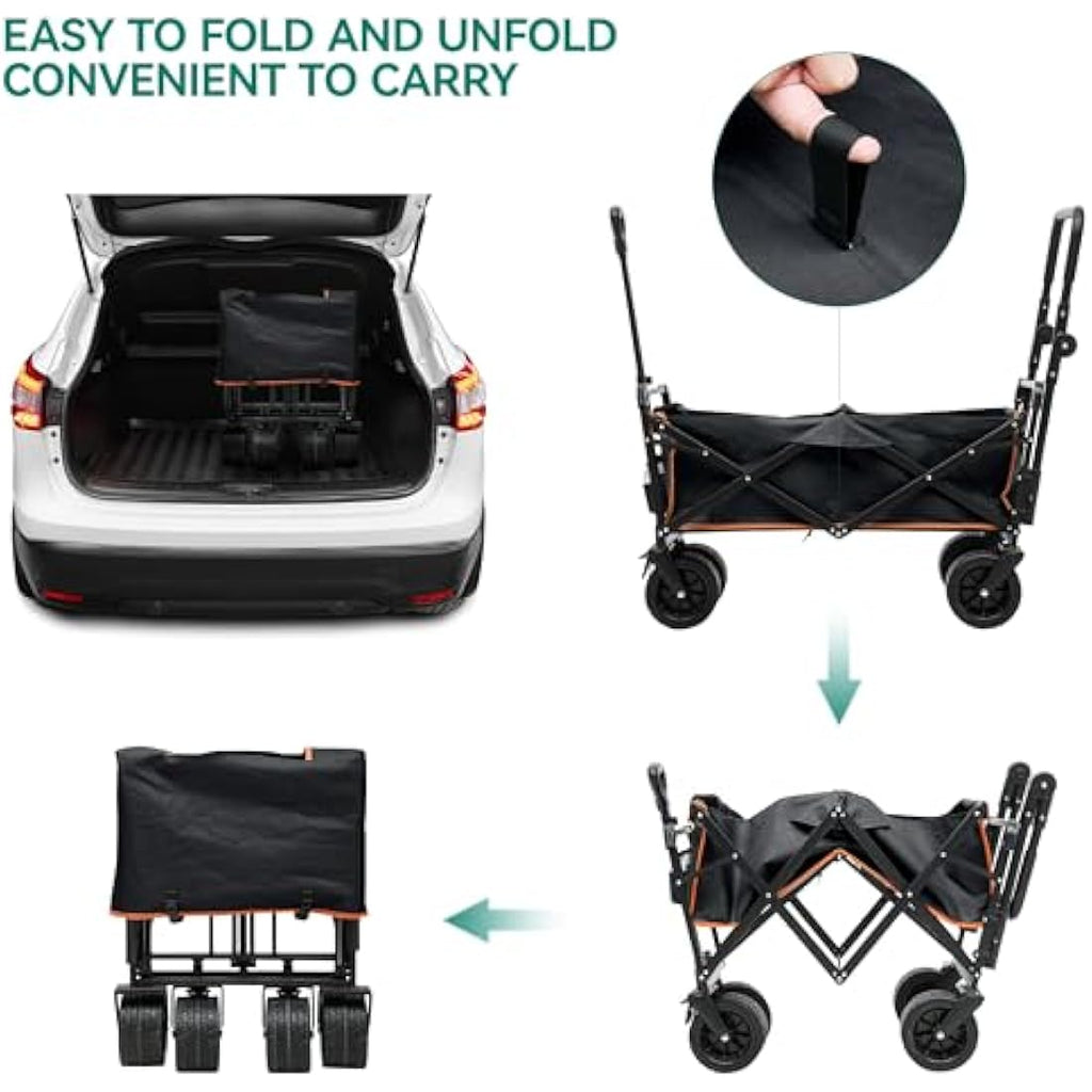 YITAHOME Folding Beach Wagon with Canopy | Heavy Duty 220lbs Garden Cart