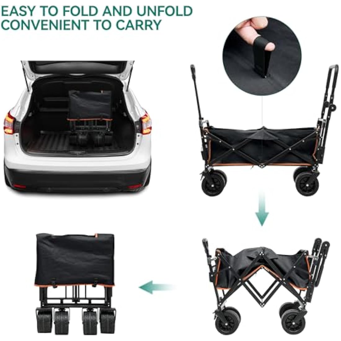 YITAHOME Folding Beach Wagon with Canopy | Heavy Duty 220lbs Garden Cart
