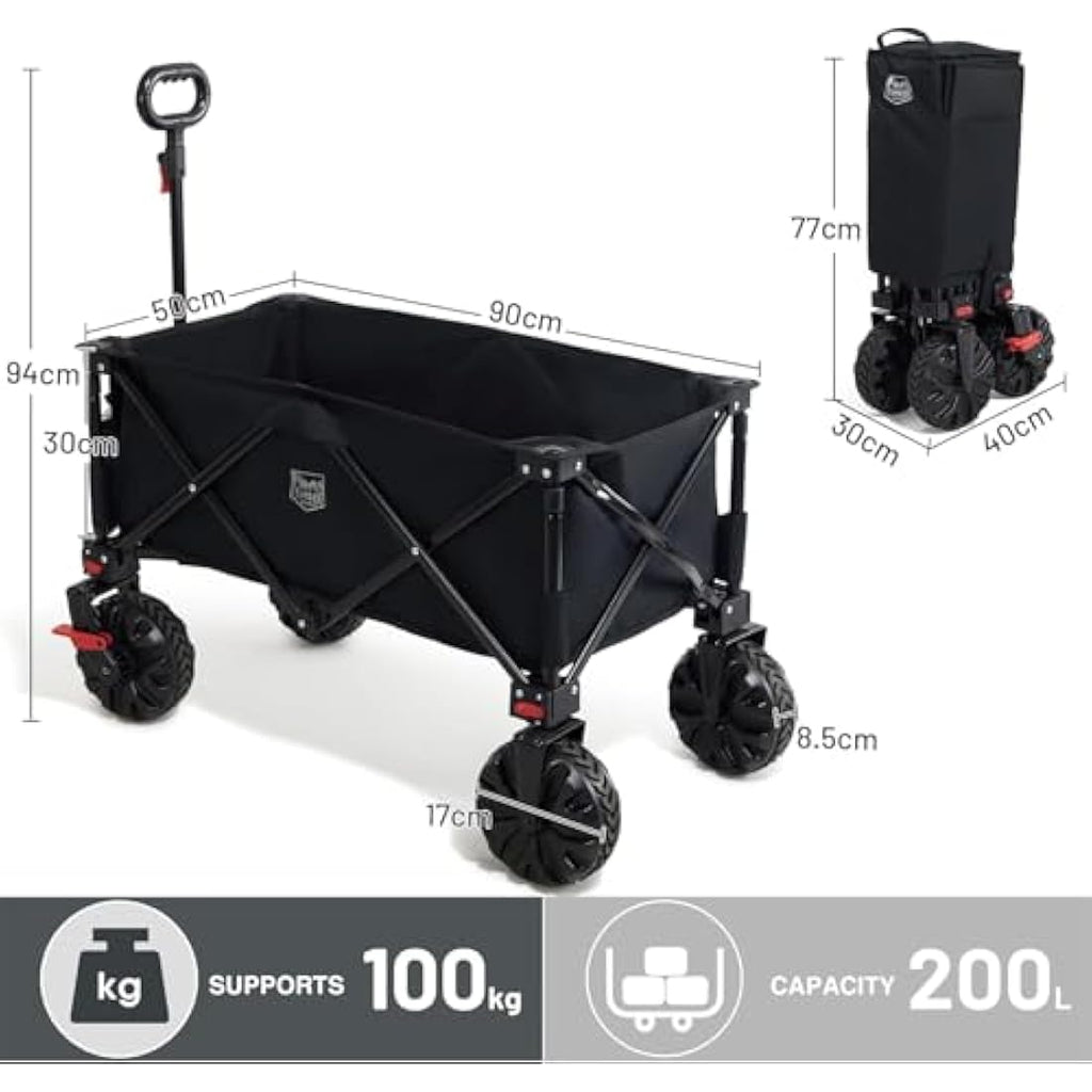 TIMBER RIDGE Heavy Duty Folding Camping Trolley | 200L All-Terrain Wagon