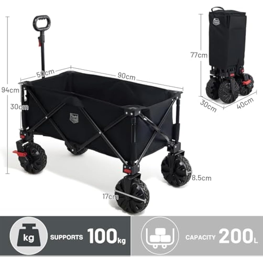 TIMBER RIDGE Heavy Duty Folding Camping Trolley | 200L All-Terrain Wagon