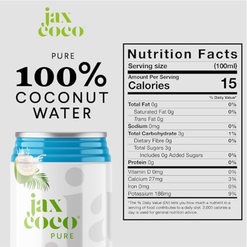 Jax Coco Pure Coconut Water – 100% Natural Hydration – 24 x 330ml Cans