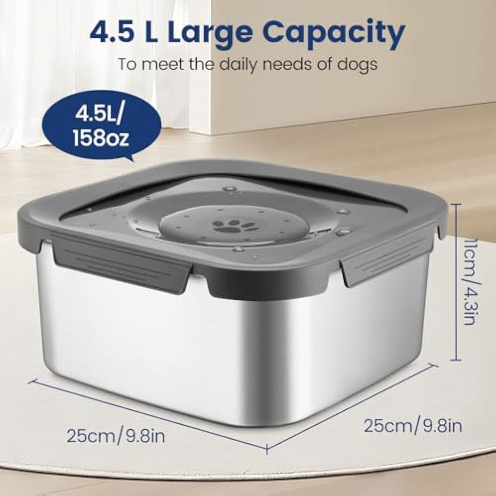 PETTOM 4.5L Stainless Steel Dog Water Bowl – Non-Spill & Splash Proof