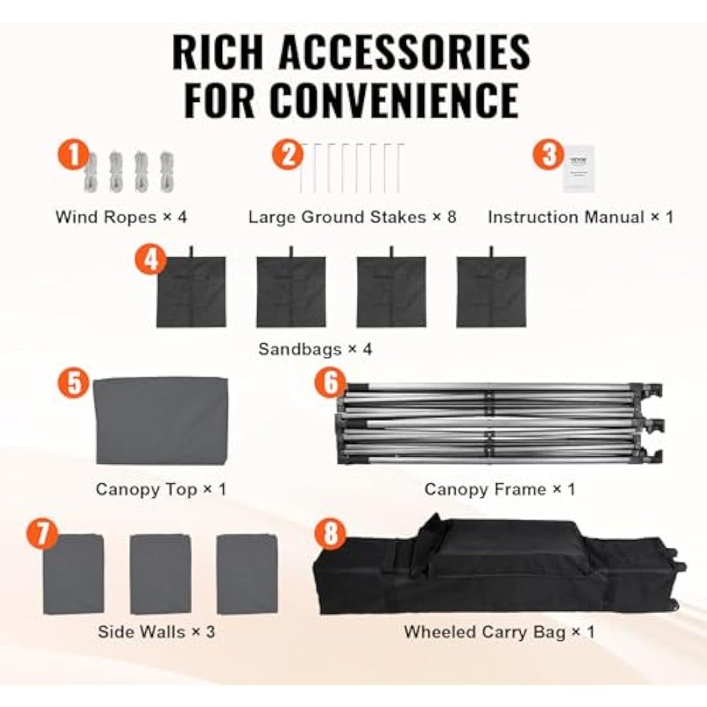 VEVOR 10x10 Pop Up Canopy Tent with Sidewalls and Wheeled Bag