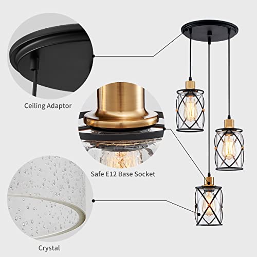 WUZUPS Industrial 3-Light Pendant Ceiling Fixture | Seeded Glass Shade