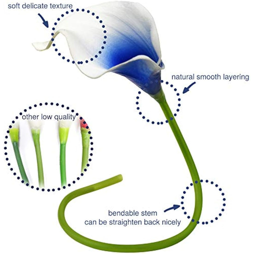 FiveSeasonStuff Real Touch Calla Lilies – 10 Stems White & Blue Bouquet