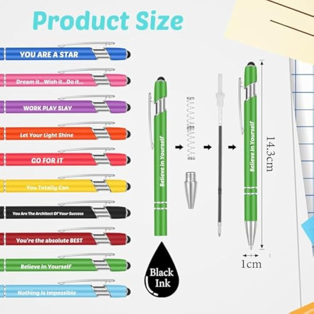 20Pcs Inspirational Ballpoint Pens with Stylus Tip – 10 Colors
